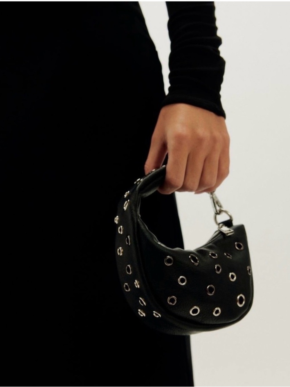 Free People Black Grommet Mini Shoulder Bag NWT - Picture 3 of 7